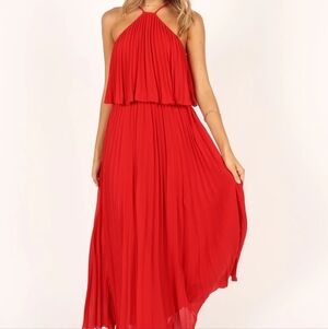 PETAL & PUP GIA RED PLEATED HALTERNECK MAXI DRESS SZ XS
